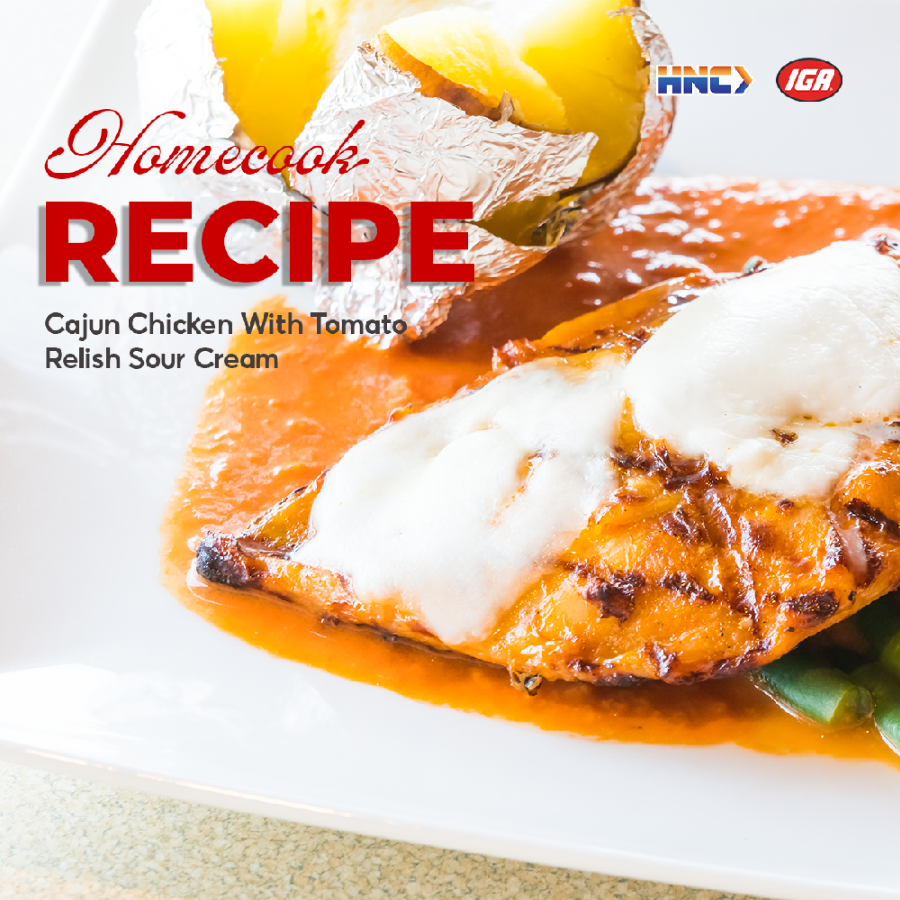 Homecook Recipe:  Cajun Chicken With Tomato Relish Sour Cream